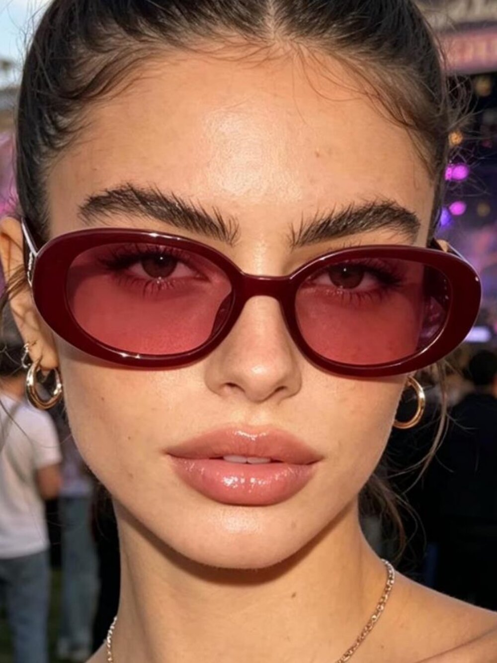 Retro Red Frame Oval Sunglasse